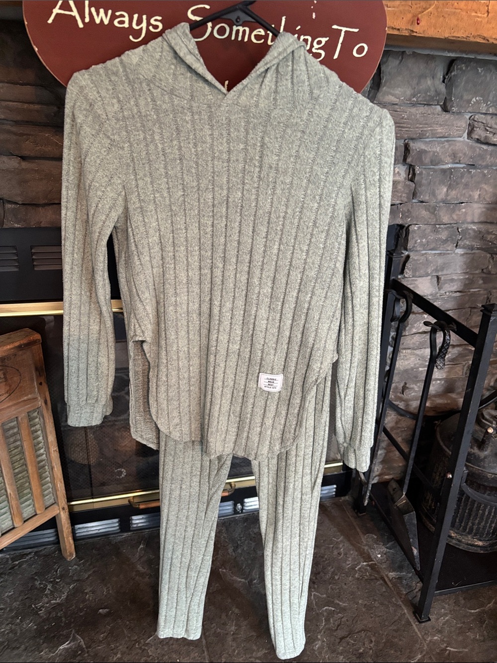 Kids Hooded Ribbed Sweater and Pants Set in Light Green